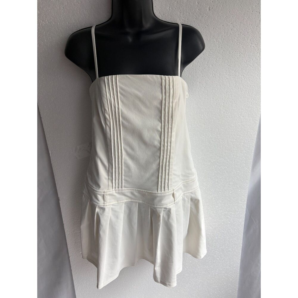 New White Ivory Drop Waist Mini Tennis Dress Size M Pleated Girly Feminine Cute